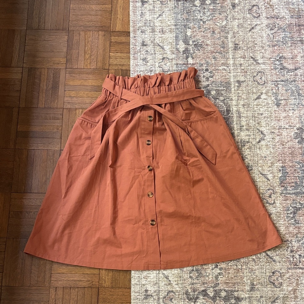 Amazon Terracotta Button-Down Midi Skirt